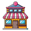 Colorful cartoon shop with awning