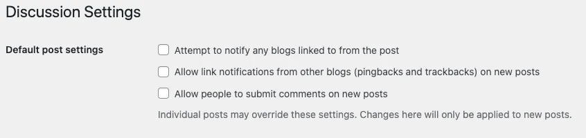 Discussion settings for blog posts