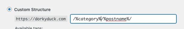 URL structure configuration interface