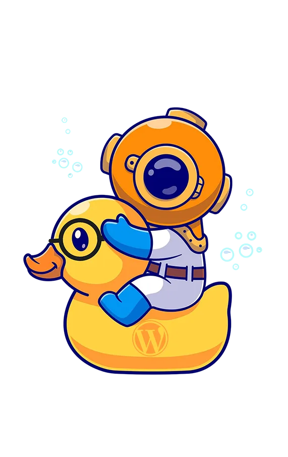 Diving mascot riding rubber duck
