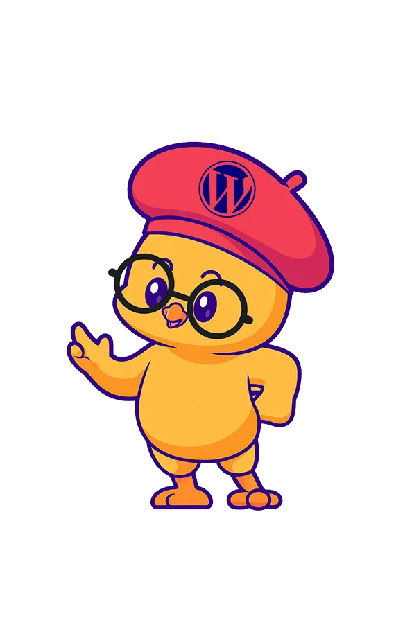 Cartoon duck wearing glasses and beret