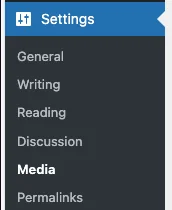 Settings menu with media option highlighted
