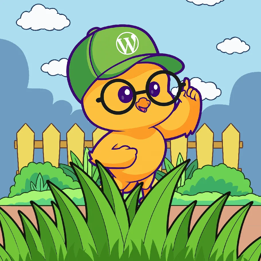 Cartoon chick wearing WordPress cap