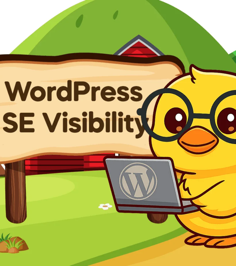 Cartoon duck promoting WordPress visibility