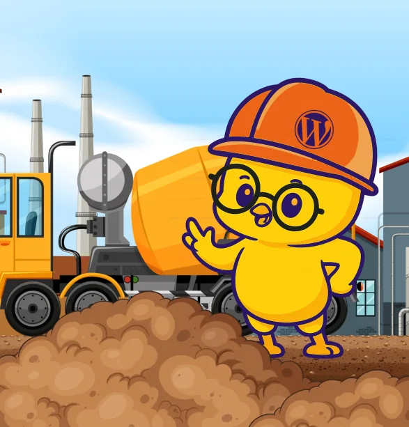 Cartoon duck at construction site.