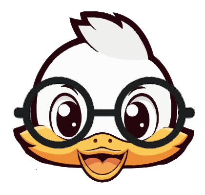 Cute duck wearing glasses, smiling.
