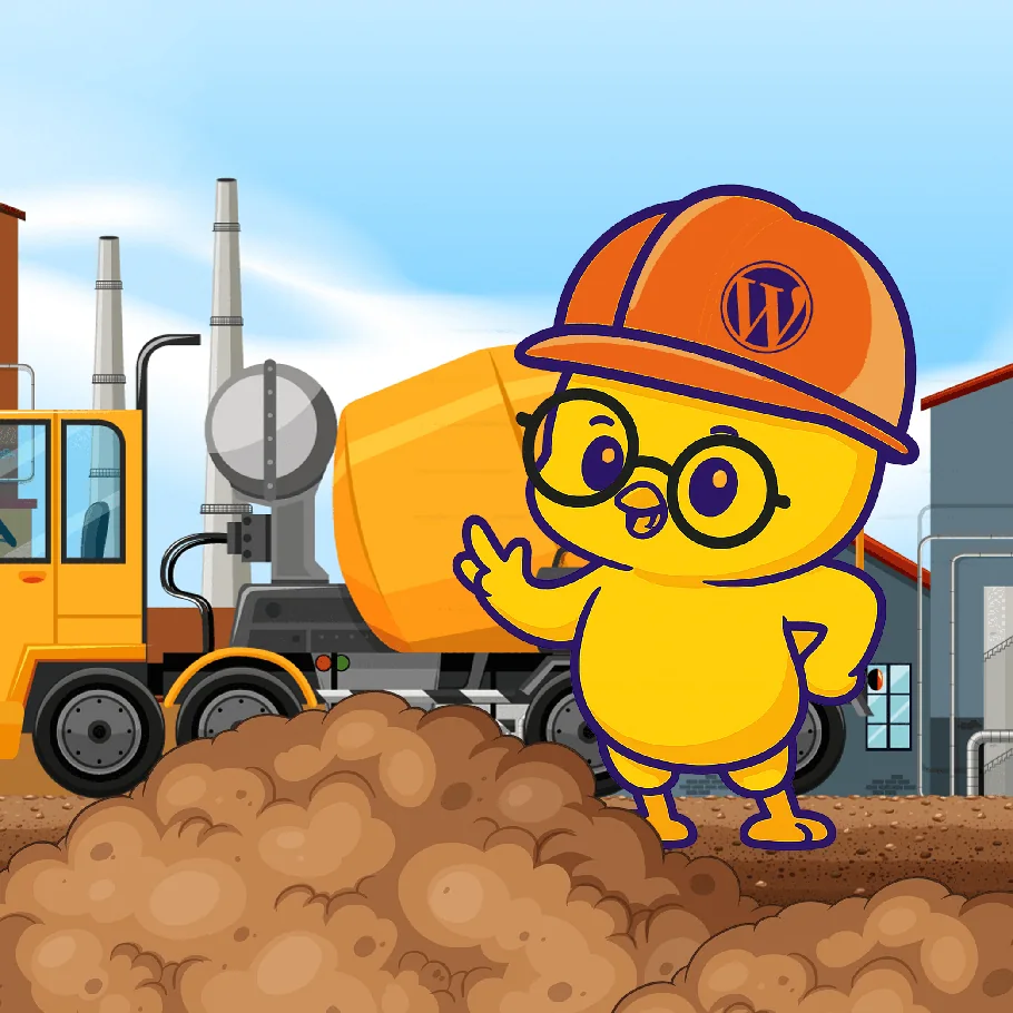 Cartoon duck at construction site.