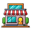 Colorful storefront with awning and windows