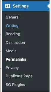 WordPress settings sidebar menu options