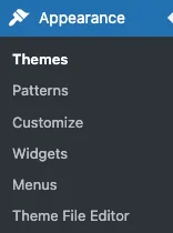 WordPress appearance settings sidebar menu