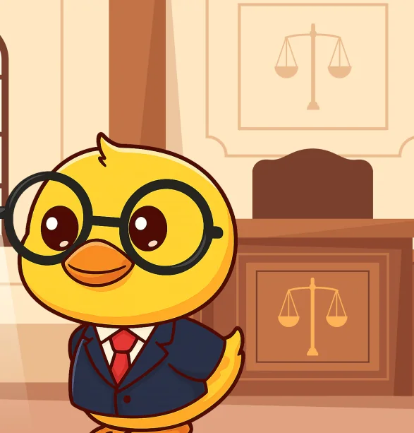 Duck in suit at courtroom