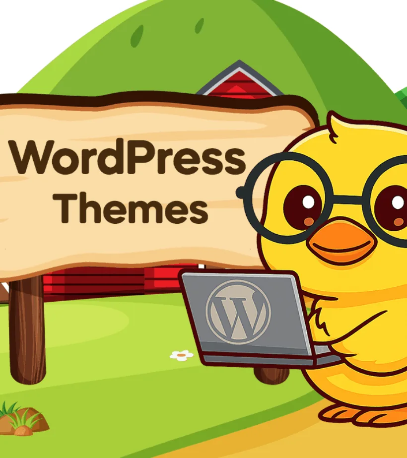 Cartoon duck promoting WordPress themes