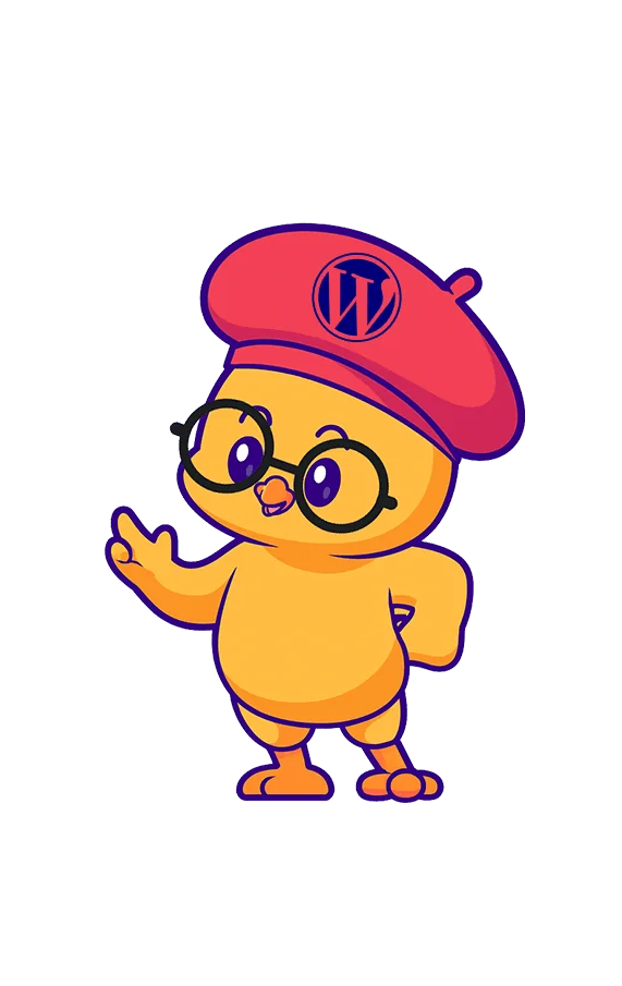 Cartoon duck wearing glasses and beret