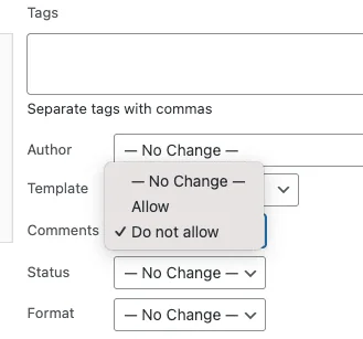 Comment settings for a post